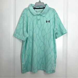 Under Armour Youth Extra Large Collar Polo Button Geometric Golf Shirt Heatgear
